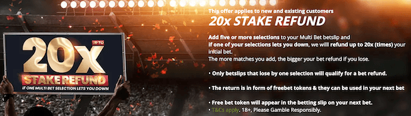 up to 20x stake refund for lost multibets betboro